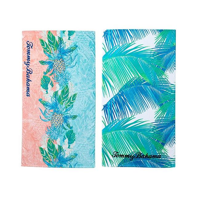 Tommy Bahama | Beach Towel 2pc Set 100% Cotton, Super Soft & Absorbent, Fade-Resistant, Medium-Weight, 68 x 36, Pineapple Splash & Palmas