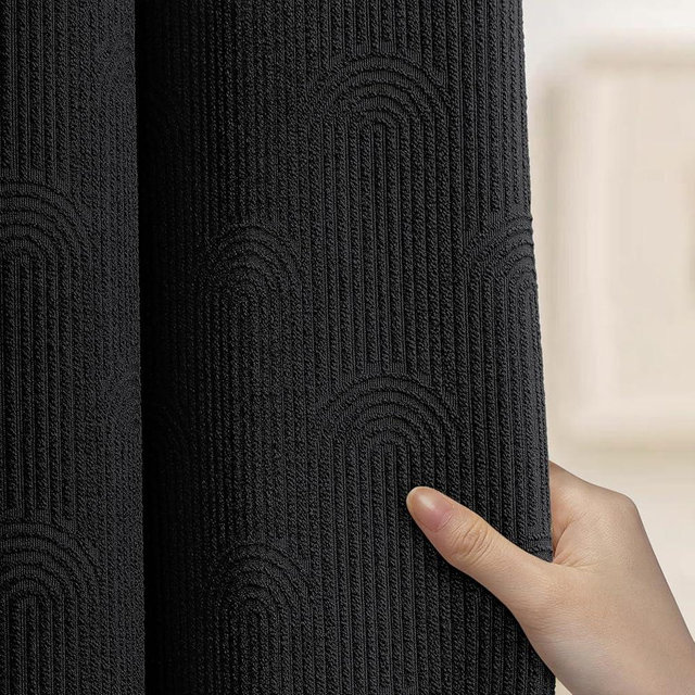 NDDYCU Black Shower Curtain Boho Cotton Texture Mid Century Minimalist Arch Shower Curtain for Bathroom,Ivory 72" W X 72" L