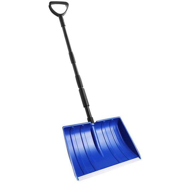 Yocada Snow Shovel 55 inch Long for Driveway Home Garage Snow Removal with D-Grip Handle Aluminum Strip Large Capacity Shovel for Garden Car Camping Outdoor Blue