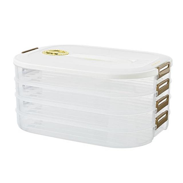Wagiklau 4-Layer Food Storage Container, Stackable Snack Container with Lid, Dumpling Box, Gyoza Container, Cookie Storage Containers, Good Sealing, Time Recoder