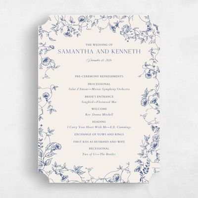 Blue Ticket Wedding Program - Plumeria