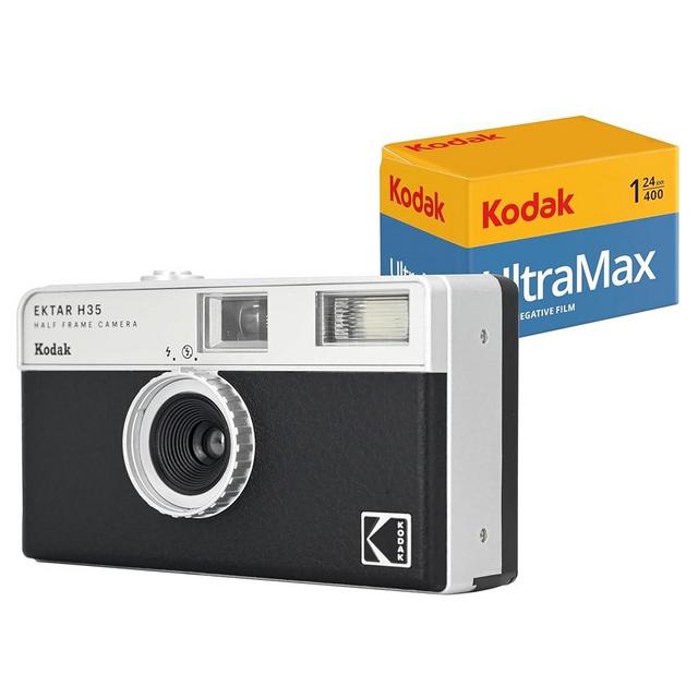 KODAK EKTAR H35 Half Frame Film Camera (Black) Bundle with Kodak Ultramax 400/24EXP 35mm Roll Film