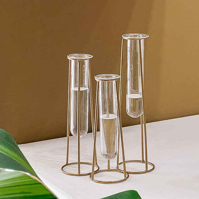 Propagation Station Terrariums with Gold Metal Stand - Kate Aspen | 3 Glass Test Tube Planters for Indoor Plants, Air Plants, Plant Clippings, Herbs, Succulents | Home Decor and Table Decoration