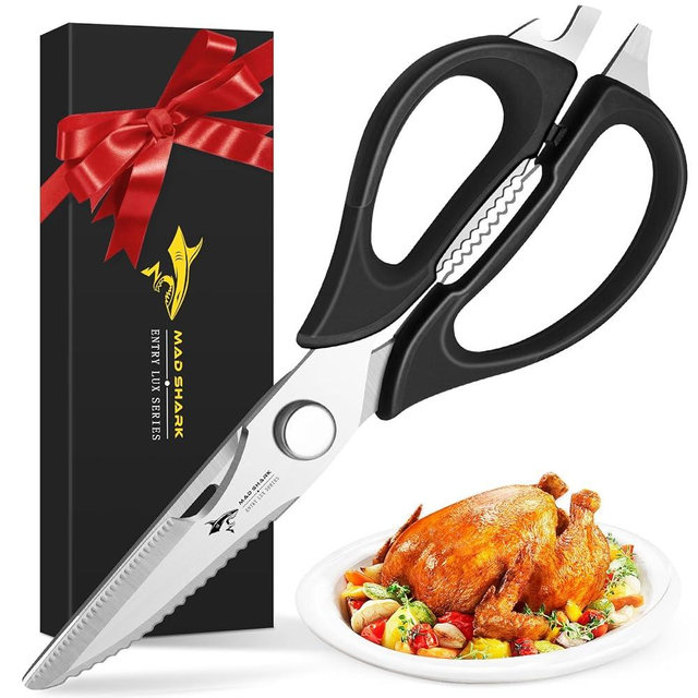 Kitchen Scissors All Purpose Kitchen Shears Come Apart,Stainless Steel Utility Scissors with Comfort Grip,Heavy Duty Poultry Shears for Chicken,Meat,Fish,Dishwash Safe (BLACK)