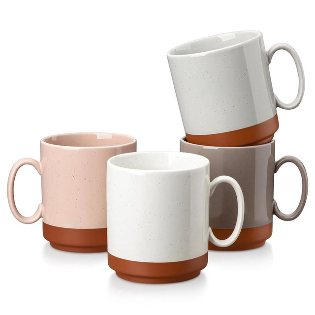MALACASA 16oz Ceramic Coffee Mugs Set of 4, Stackable Coffee Cups with Straight-Sided Design, Mugs for Coffee, Latte, Tea, Hot Chocolate, Cappuccino and Cocoa, Microwave & Dishwasher Safe, Multicolor