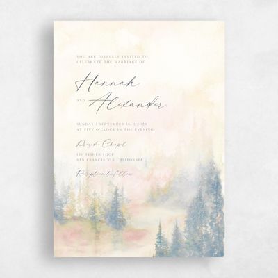 Beige Wedding Invitation - Forest Portrait