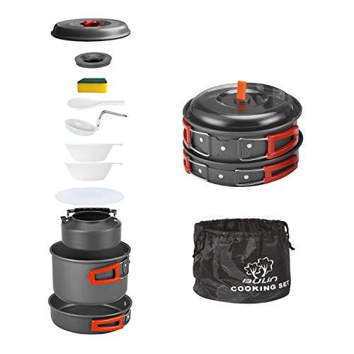 Bulin 27/13/11/8/3 PCS Camping Cookware Mess Kit, Nonstick Lightweight Backpacking Cooking Set, Outdoor Cook Gear for Family Hiking, Picnic(Kettle, Pot, Frying Pan, BPA-Free Bowls, Plates, Spoon)
