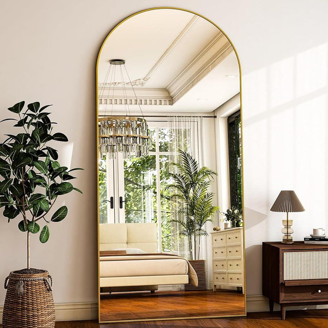 HARRITPURE 78" x 35" Arch Full Length Mirrors - Full Body Floor Mirror Large Mirror for Bedroom Standing/Hanging/Leaning Wall-Mounted Gold