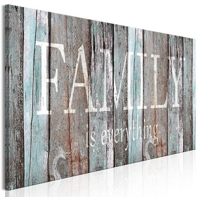 artgeist Canvas Wall Art Print Quotes Family 47x16 in - 1pcs Home Decor Framed Stretched Picture Photo Painting Artwork Image - Family House Faux Wood m-A-0956-b-a