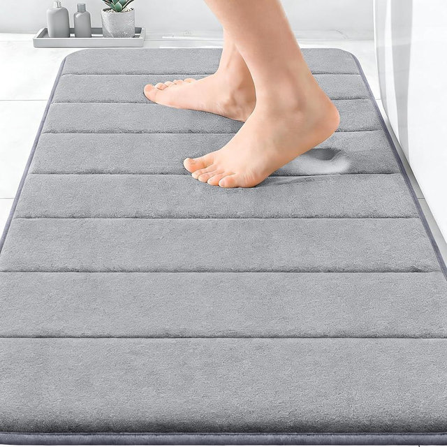 OLANLY Memory Foam Bath Mat 30x20, Super Soft Absorbent Bathroom Rugs, Quick Dry, Machine Washable Shower Floor Rugs, Bathmat Carpet, Bathroom Home Decor Accessories, Grey