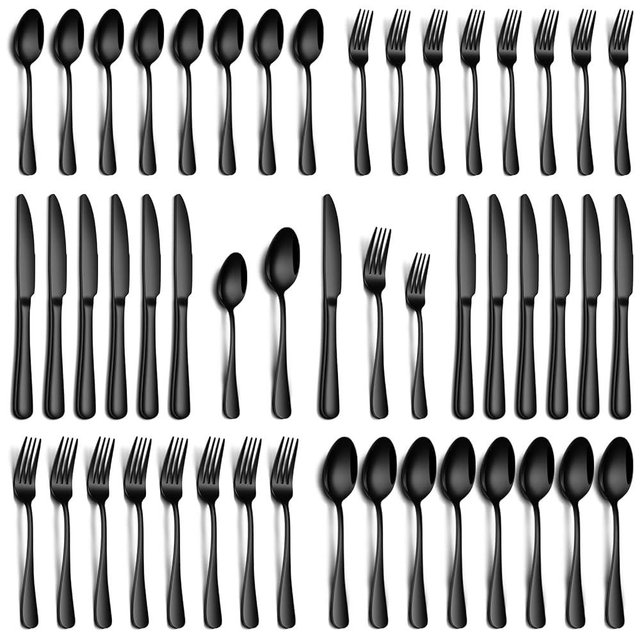 PHILIPALA 40 Piece Black Silverware Set, Stainless Steel Flatware Set for 8 Food Grade Cutlery Utensil Set Include Knife Fork Spoon Mirror Polished Dishwasher Safe