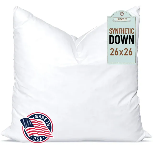 Pillowflex 26"x26" Inch Square Synthetic Down Alternative Euro Pillow Insert White - Chop