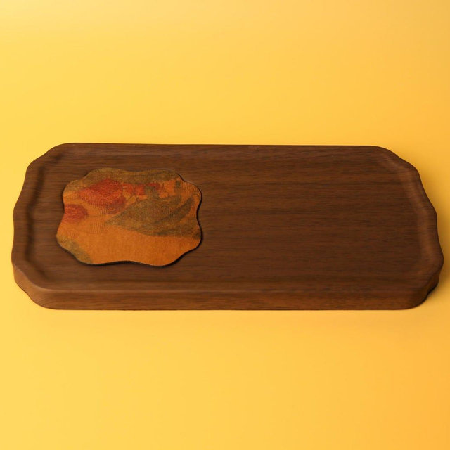 Personalized Handmade Matcha Tray – Walnut-Tone Bamboo Wood Tray with Absorbent Mat, Wabi-Sabi Tea Ritual Serving Board