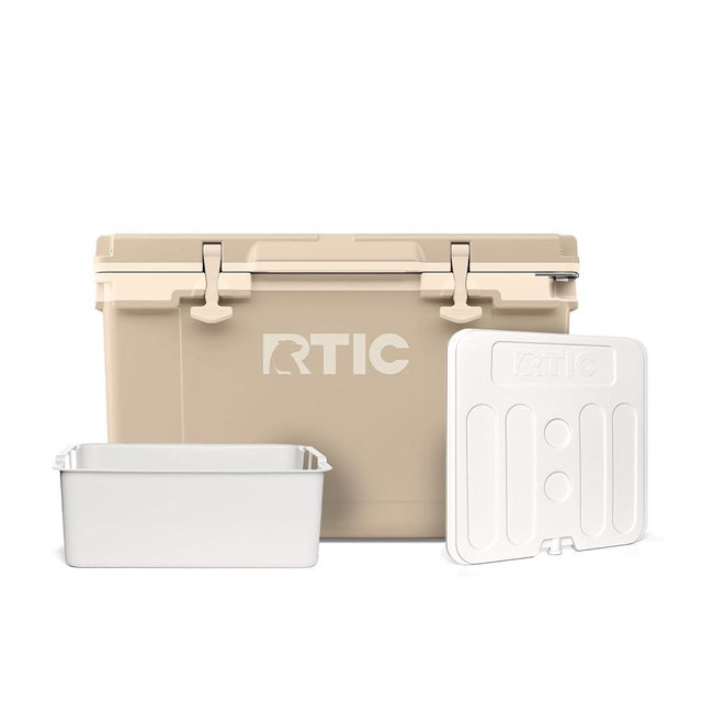 RTIC 52 Qt Ultra-Light Cooler Bundle with Freezable Divider and Dry Goods Basket, Hard, Insulated, Portable, Lightweight for Outdoor, Beach, Camping, Sports, Picnic, Boat, Travel, 76 Can Capacity