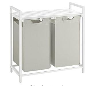 VASAGLE Laundry Hamper, Laundry Basket, Laundry Sorter with 2 Pull-Out and Removable Bags, Shelf, Metal Frame, 2 x 12.1 Gallons (46L), 28.8 x 13 x 28.4 Inches, White UBLH201W01