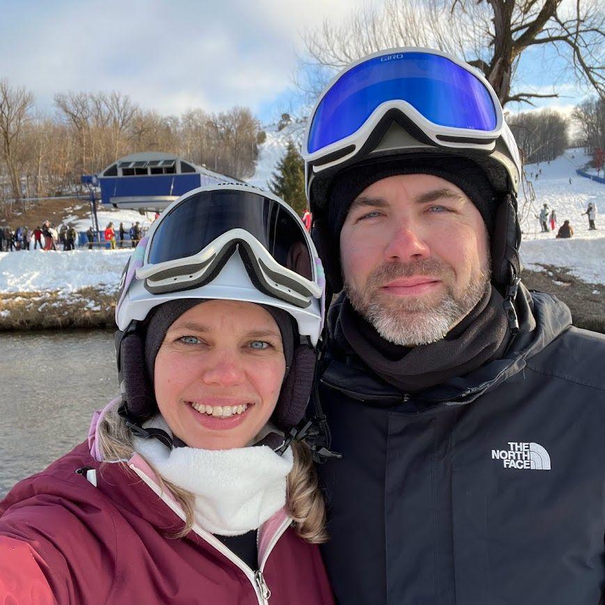 Teaching Sean to ski!