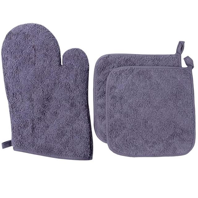 Lifaith 100% Cotton Everyday Kitchen Basic Heat Resistant Oven Mitt and Pot Holder Set, Grey