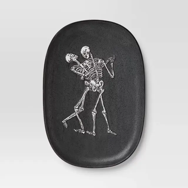 10.37"x15.12" Halloween Skeleton Stonware Serving Platter Black - Threshold™