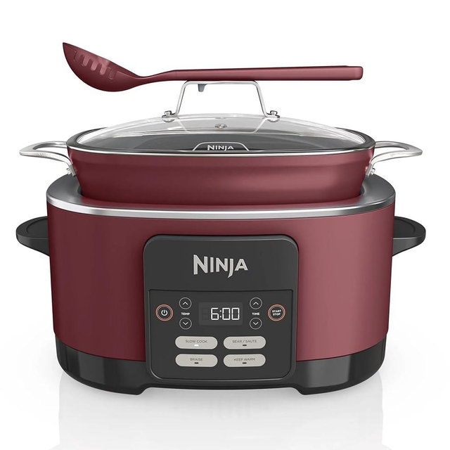 Ninja MC1000 Foodi PossibleCooker 8.5 Quart Multi-Cooker, with 4-in-1 Slow Cooker, Dutch Oven & More, Glass Lid & Integrated Spoon, Nonstick, Oven Safe Pot to 500°F, Cherry Tarte (Renewed)