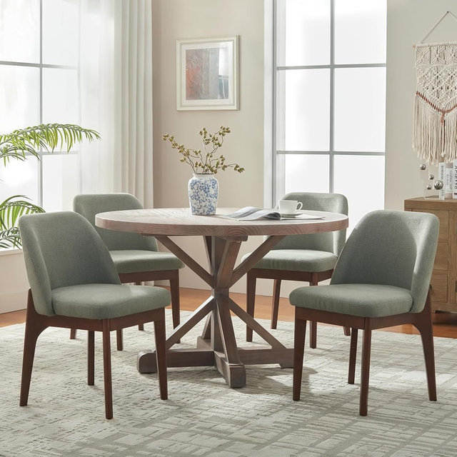 VKNOW Wooden Dining Chairs Set of 4, Upholstered Dining Room Chairs with Rubberwood Legs and Padded Seats, Kitchen Chairs for Restaurant Kitchen Living Room, Green