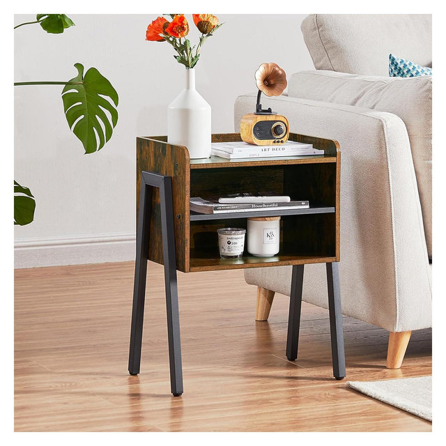 VECELO 1PC Stackable Nightstand Industrial Side End Table Accent Furniture with 2-Tier Open Storage Shelf Retro Brown