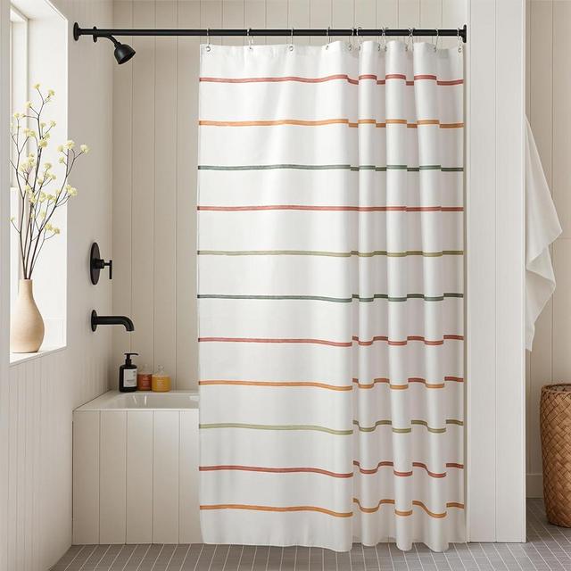 Treory Printed Shower Curtain Set: Hand-Drawn Rainbow Stripe Shower Curtain, Boho Minimalist Striped Pattern Waterproof Fabric, Bohemian Bathtub Bathroom Decorations Home Decor, 72" x 72"