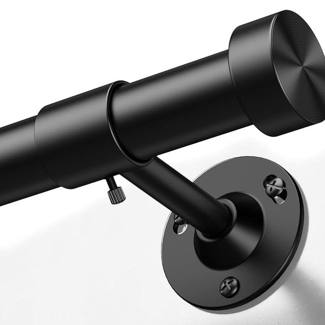 YaFex Heavy Duty Curtain Rod 32-120 Inch, 1 Inch Adjustable Black Curtain Rods for Windows, Long Window Treatment Rods with Aluminium Finials, Easy Installation