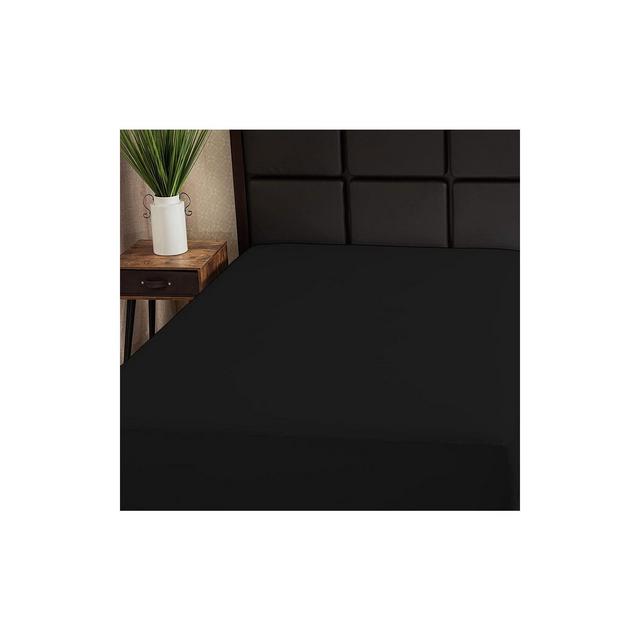 Superity Linen Queen Fitted Sheet - 100% Premium Cotton - 200 Thread Count - Black