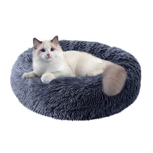 Cat Beds for Indoor Cats,Nisrada Round Donut Washable Cat Bed,Fluffy Calming Self Warming Soft Donut Cuddler Cushion Pet Bed for Small Dogs Kittens,Non-Slip