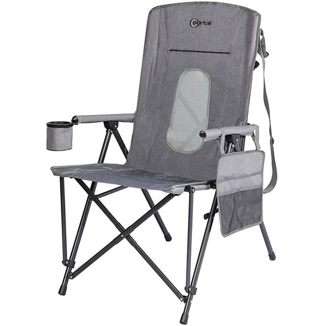 Portal Oversized Quad Folding Camping Chair High Back Cup Holder Hard Armrest Storage Pockets Carry Bag Included, Support 300 lbs