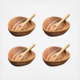 3-Sided Bowl With Spoon, Set of 4