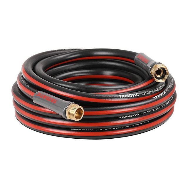 YAMATIC Garden Hose 25 ft,Ultra Durable Water hose, 5/8 inch Regular Hose with Solid Brass Connector for All-weather Outdoor, Car wash, Lawn, Black