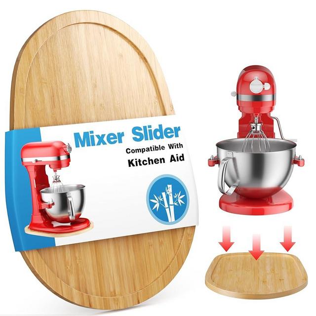 Food-Grade Bamboo Mixer Slider for KitchenAid 5-8 Qt Bowl Lift Stand Mixer, Appliance Sliding Mat for Kitchenaid Artisan, Kitchen Countertop Storage Accessories Mixer Moving Tray Attachments