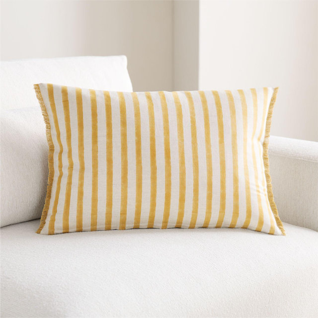 Personalized Yarra Stripe Fringe 24"x16" Marzipan Gold Throw Pillow with Down-Alternative Insert