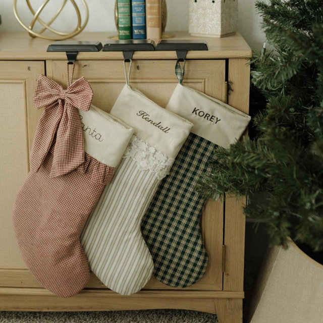 Personalized Christmas Stocking – With Name Embroidery, Bow, Ruffle Cuff, and Lace Options
