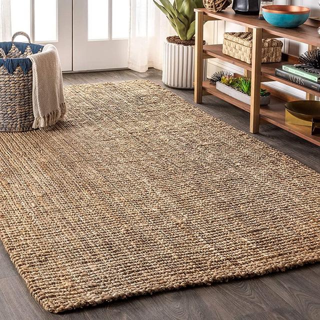 JONATHAN Y NRF102A-8 Pata Hand Woven Chunky Jute Indoor Area Rug Bohemian Farmhouse Easy Cleaning Bedroom Kitchen Living Room Non Shedding, 8 ft x 10 ft, Natural Color