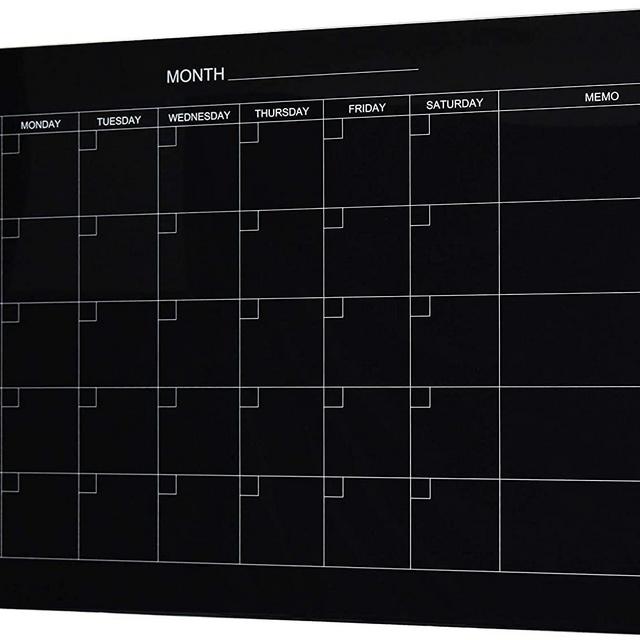 Audio-Visual Direct Magnetic Black Calendar Glass Dry-Erase Board Set - 23 5/8 x 35 1/2 Inches -