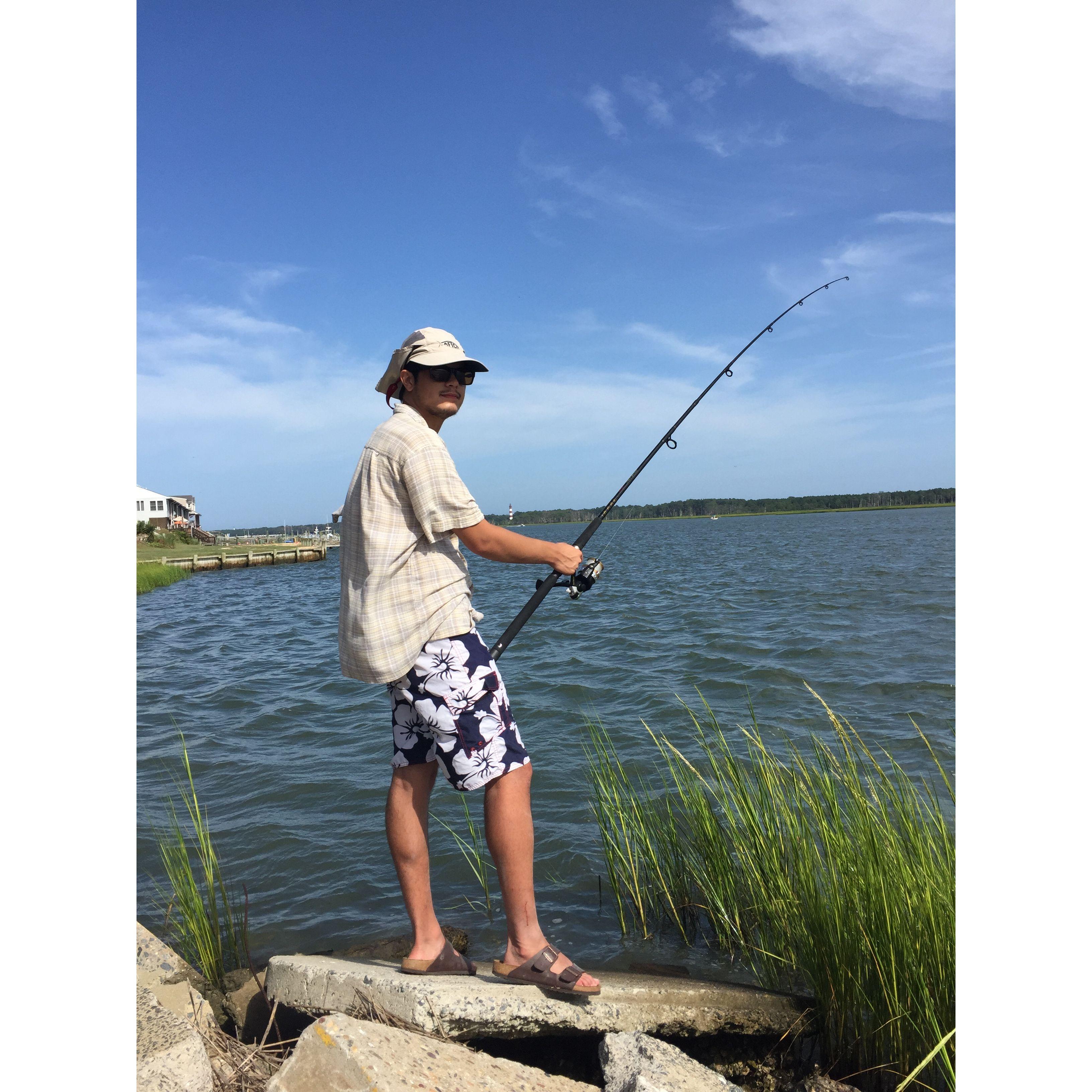 Rob fishing on one of their first beach trips together.