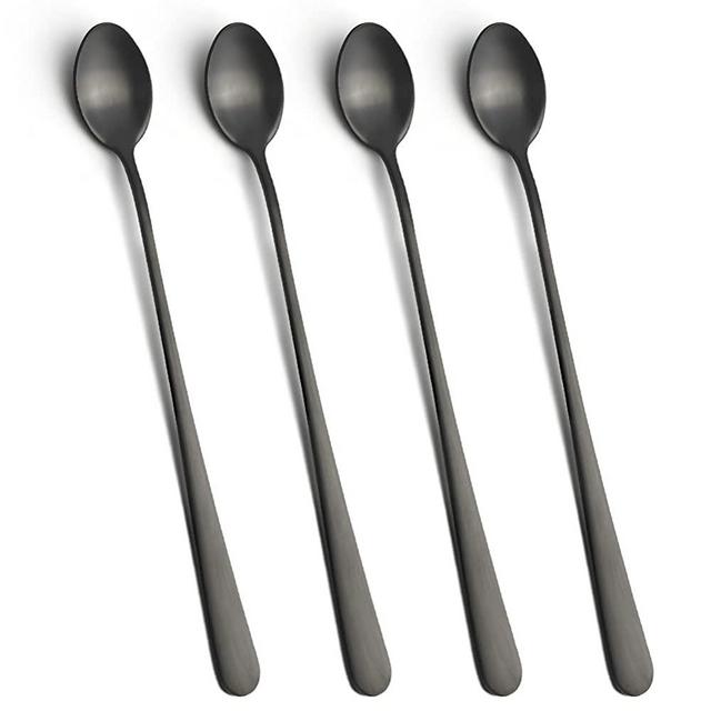 Long Handle Spoons, 9-inch Black Ice Tea Spoons, IQCWOOD Stainless Steel Ice Cream Spoon, Coffee Spoons Bar Spoon, Small Spoons,Tea Spoons Cocktail Stirring Coffee Stirrers for Cold Drink, Set of 4