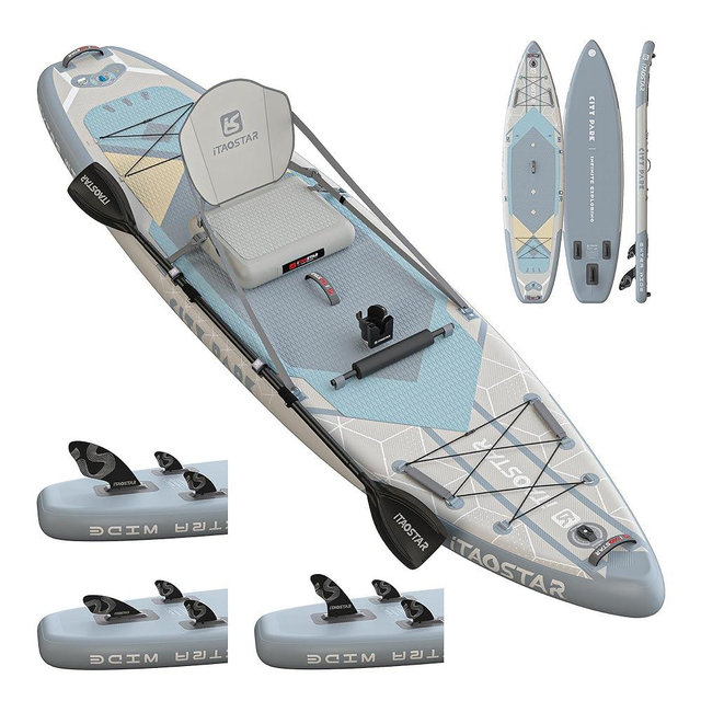 iTAOSTAR City Park 12'×35" Extra Wide Paddle Board with Seat, One-Stop Premium SUP Board Gears, Tailored 5 Fins, Stable Inflatable Stand Up Paddle Boards for Youth/Adults of All Levels