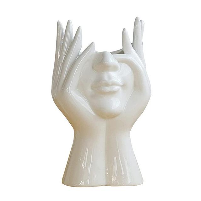 ZYLLZY Human Face Art Ceramic Vase, Dry Flower Arrangement Vase for Decorative, Modern Sculpture White Planter Pot ,Table Centerpieces Wedding Office Kitchen Home Decor, 8.2 In