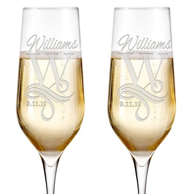 Set of 2, Personalized Mr Mrs Wedding Champagne Flutes - Bride and Groom Champagne Glasses w/ Last Name and Date, Custom Engraved Mr and Mrs Champagne Glass | Wedding Toasting Glasses #4