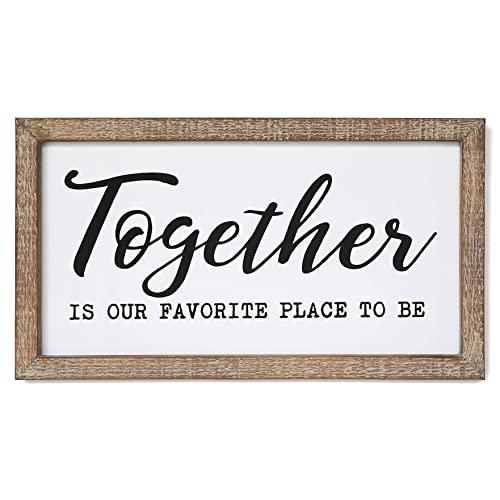 SANY DAYO HOME Together is Our Favorite Place to Be Inspirational Wall Signs 16 x 9 inches Rustic Wood Framed Modern Farmhouse Hanging Art for Home, Kitchen, Bathroom Décor