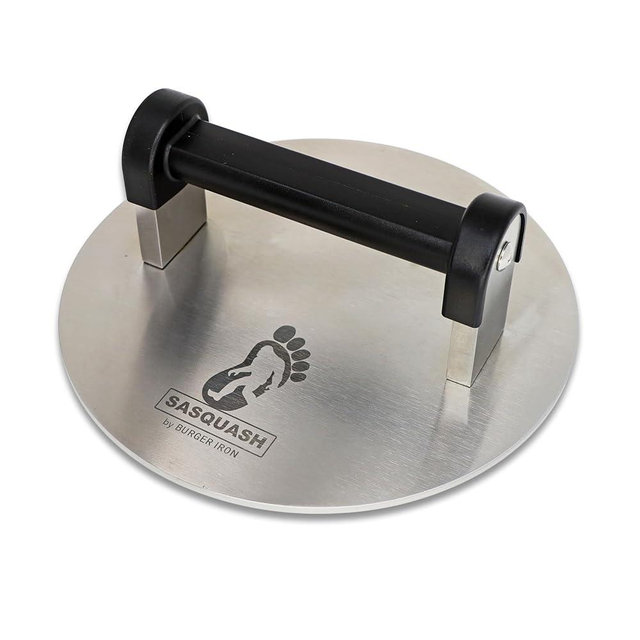 Sasquash 'Bigfoot' Burger Smasher - Professional Grade Burger Press - Monster 8" Wide 3+ Pound Welded Stainless Steel Smashed Burger Grill Tool, Blackstone Griddle Steak Weight and Flat Top Press