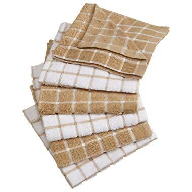 DII Cotton Terry Windowpane Dish Cloths Machine Washable, Absorbant and Multi-Use, 12x12, Pebble