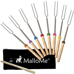 MalloMe Marshmallow Roasting Sticks Extending Roaster Set of 8 Telescoping Smores Skewers & Hot Dog Forks 32 Inch Fire Pit Camping Cookware Campfire Cooking Kids | FREE Bag, 10 Sticks & Ebook