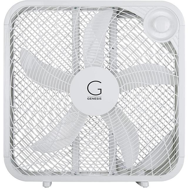 Genesis Box Fan, 3 Settings Max Cooling Technology, Carry Handle, 20 inch, White