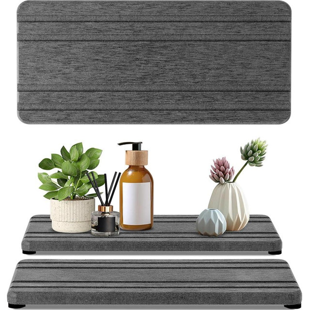 2PCS Water Absorbing Stone Tray, Quick Drying Diatomite Stone Sink Tray, Water Absorbent Diatomite Coasters for Kitchen Sink, Bathroom Counter Hand Soap Dish Toothbrush Holders