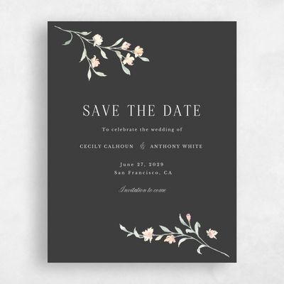 Dark Charcoal, Black Wedding Save the Date - Bianca Portrait