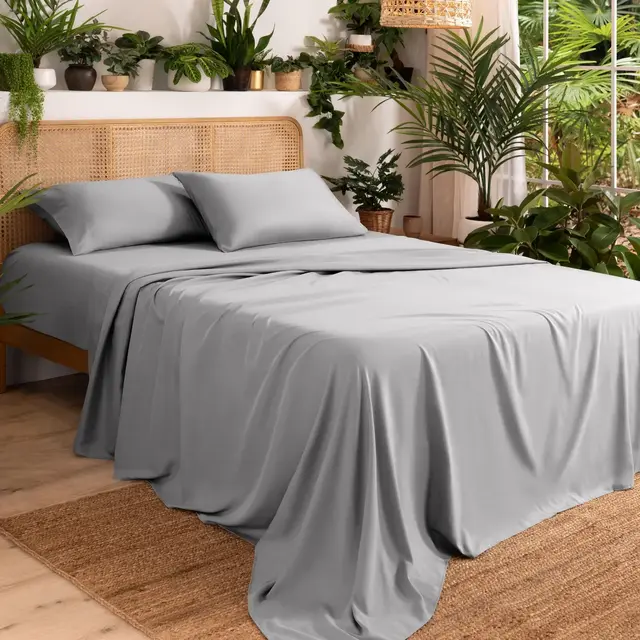 Light Grey Queen Ivy Union Microfiber Sheet Set - Breathable - Deep Pocket